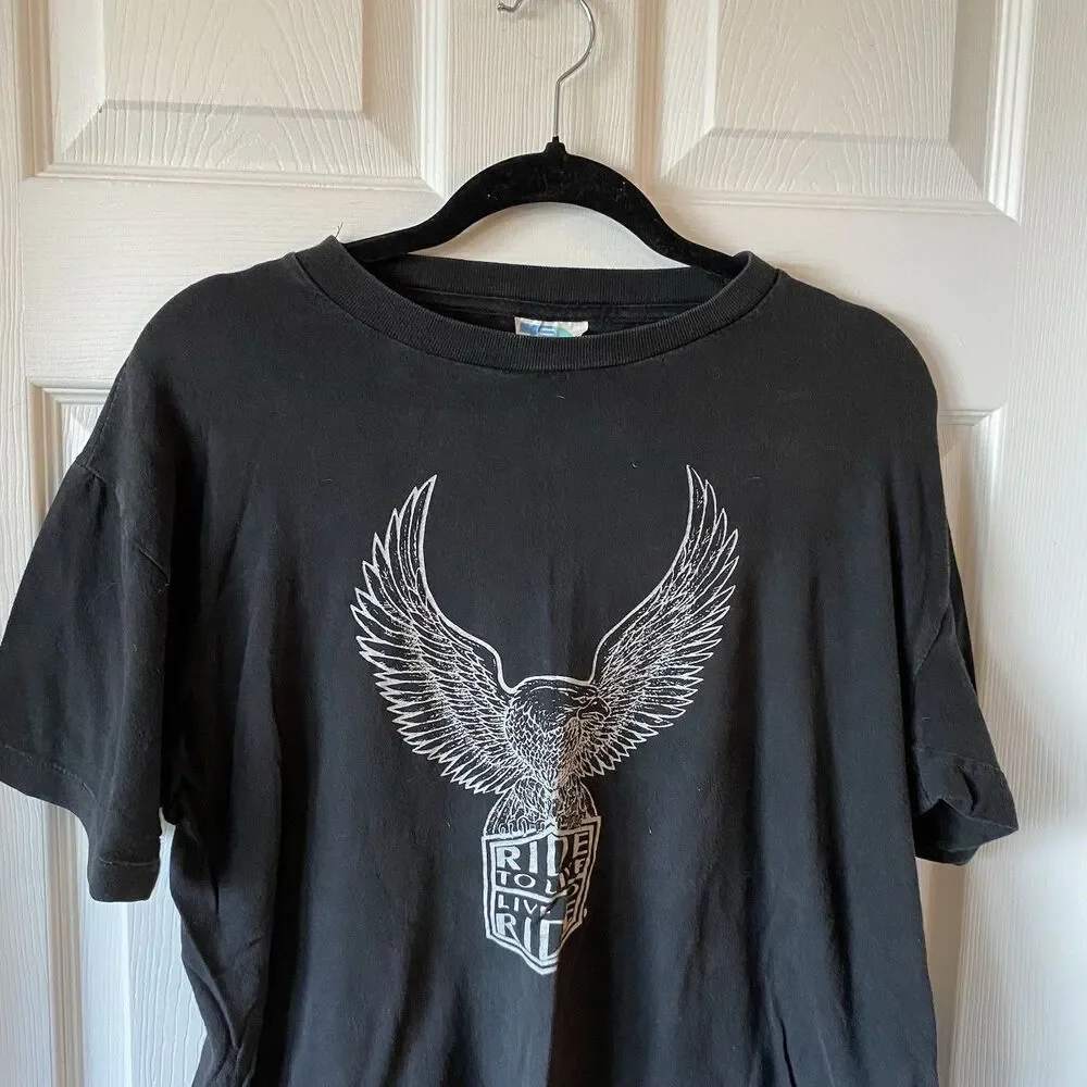 Tourchamp Men’s XL Vintage T Shirt Ride To Live Live To Ride Motorcycle Black - Picture 4 of 8